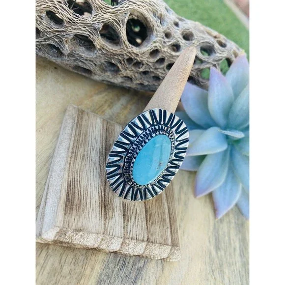 Navajo Royston Turquoise & Sterling Silver Ring Size 10